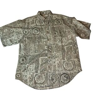 Vintage Bugle Boy ButtonUp Shirt Mens L Ramie Cotton Abstract 90s Casual Pattern